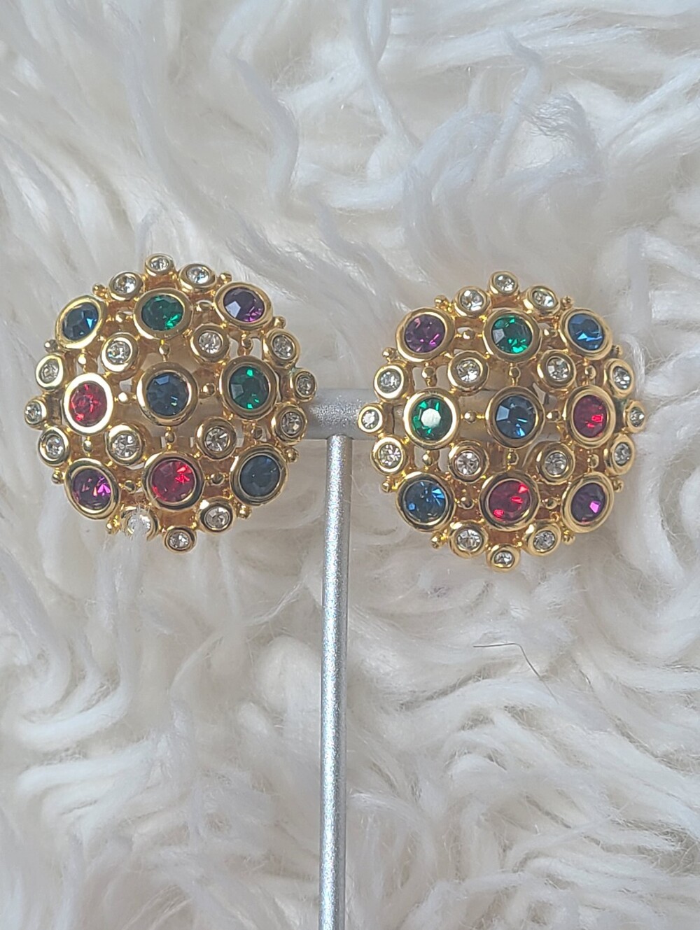 Swarovski Gold Toned Multicolor Crystal Clip-On Earrings- Great Condition